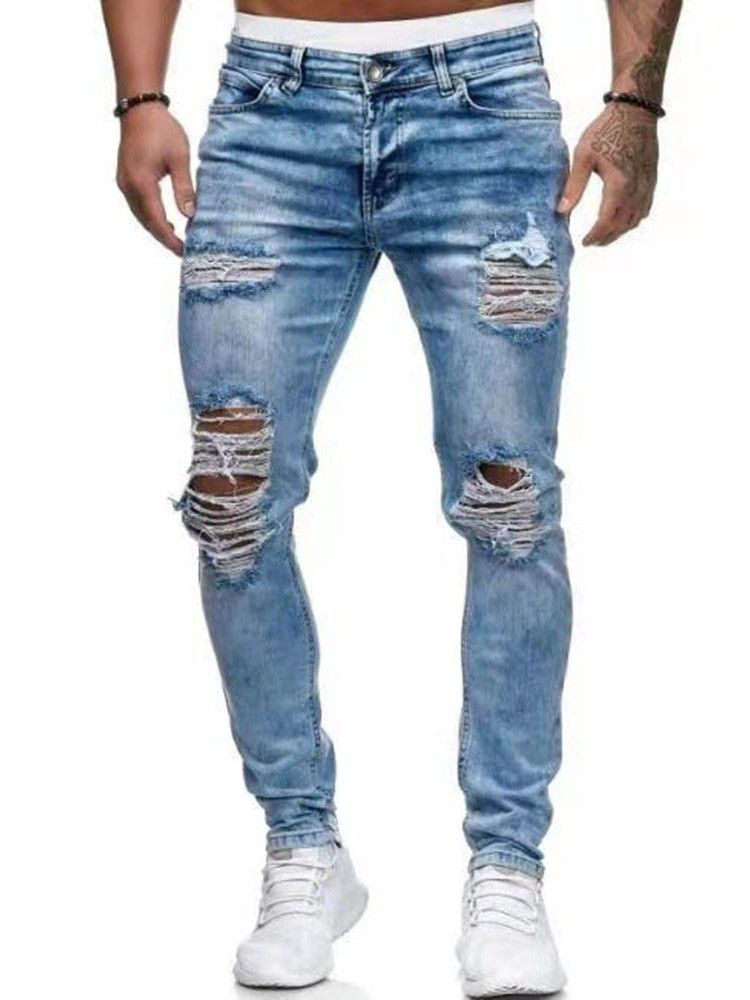 Calça Lápis Buraco Zíper Europeu Masculino Jeans