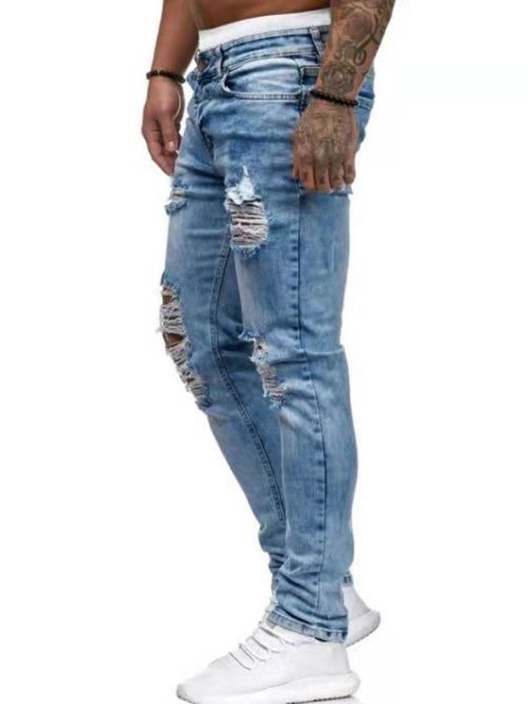 Calça Lápis Buraco Zíper Europeu Masculino Jeans