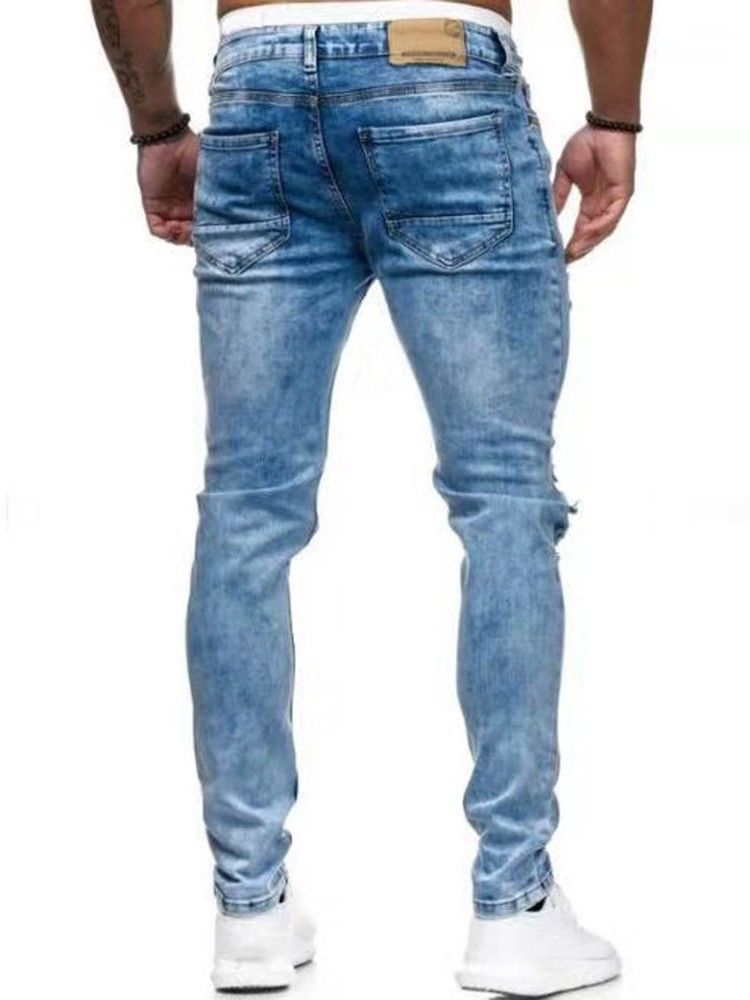 Calça Lápis Buraco Zíper Europeu Masculino Jeans