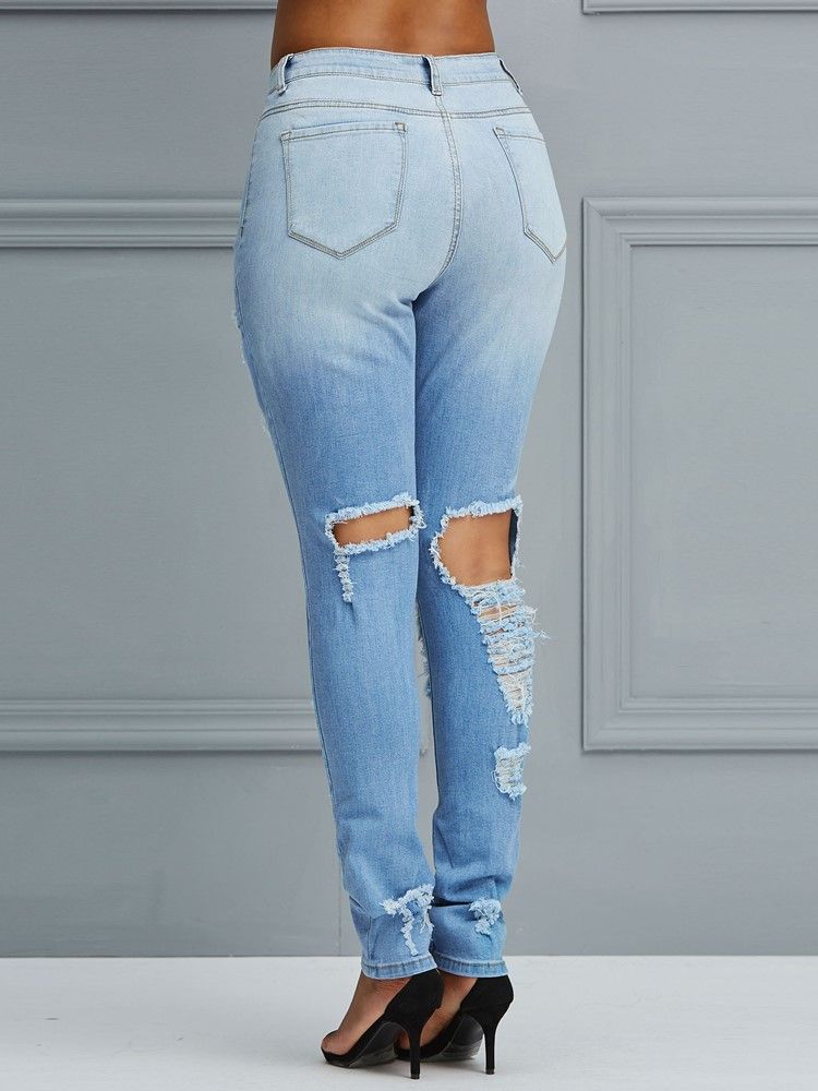 Calça Lápis De Cintura Alta Buraco Calça Jeans Feminina