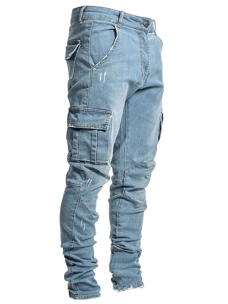 Calça Lápis Com Bolso Liso Cintura Média Calça Jeans Casual Masculino