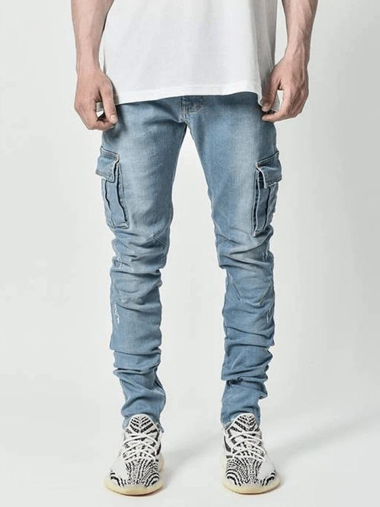 Calça Lápis Com Bolso Liso Cintura Média Calça Jeans Casual Masculino