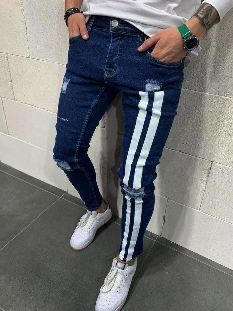 Calça Lápis Com Zíper Carta Calça Jeans Homem Cintura Alta Com Zíper