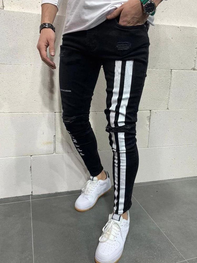 Calça Lápis Com Zíper Carta Calça Jeans Homem Cintura Alta Com Zíper