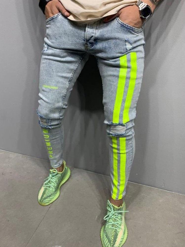 Calça Lápis Com Zíper Carta Calça Jeans Homem Cintura Alta Com Zíper