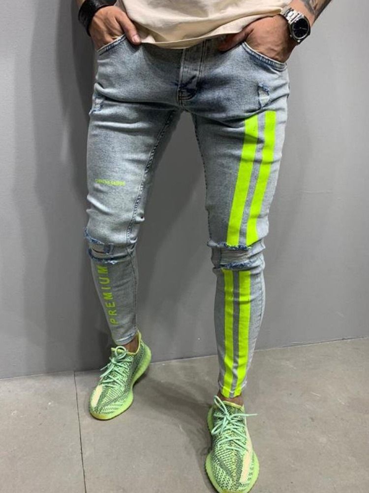 Calça Lápis Com Zíper Carta Calça Jeans Homem Cintura Alta Com Zíper