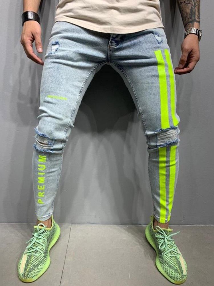 Calça Lápis Com Zíper Carta Calça Jeans Homem Cintura Alta Com Zíper