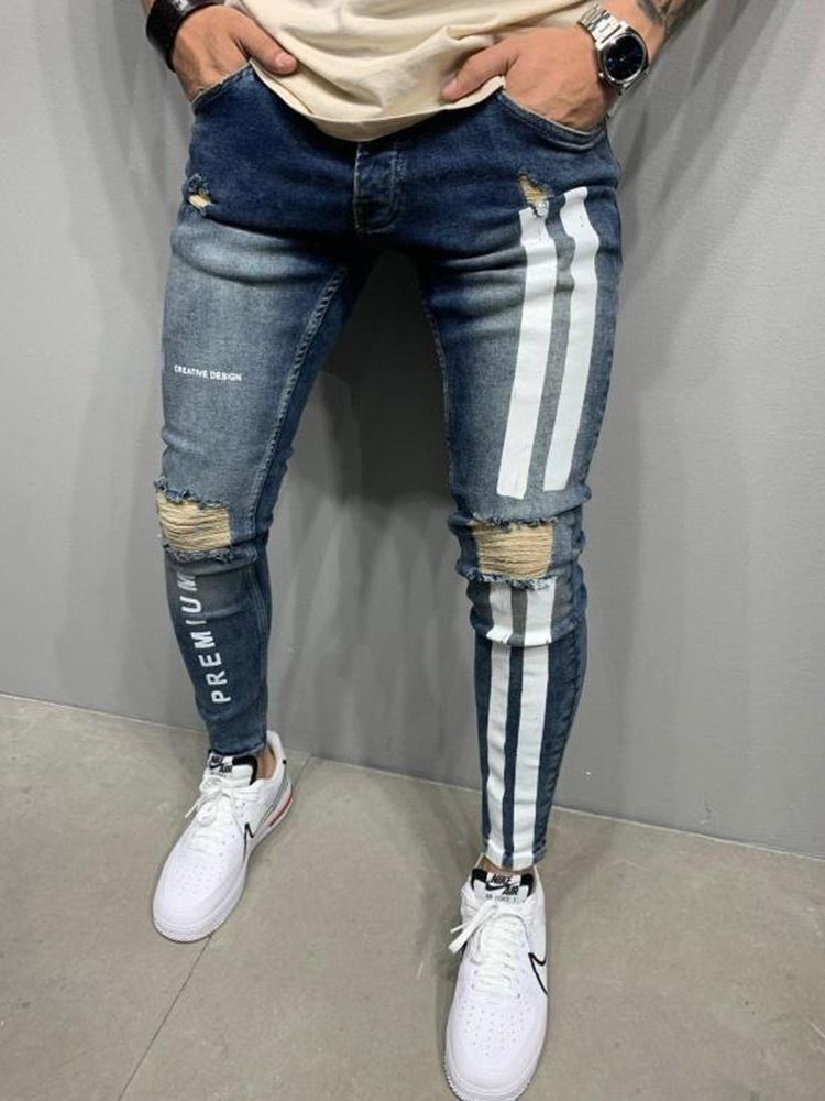 Calça Lápis Com Zíper Carta Calça Jeans Homem Cintura Alta Com Zíper