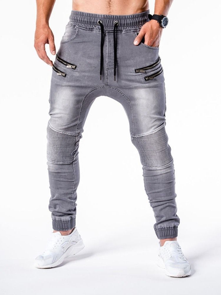 Calça Lápis Com Zíper Casual Cintura Média Calça Jeans Masculina