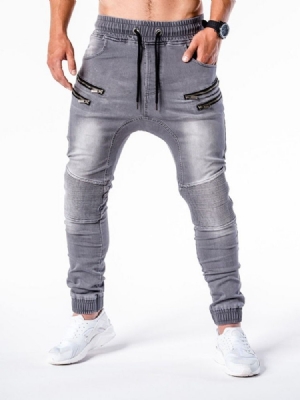 Calça Lápis Com Zíper Casual Cintura Média Calça Jeans Masculina