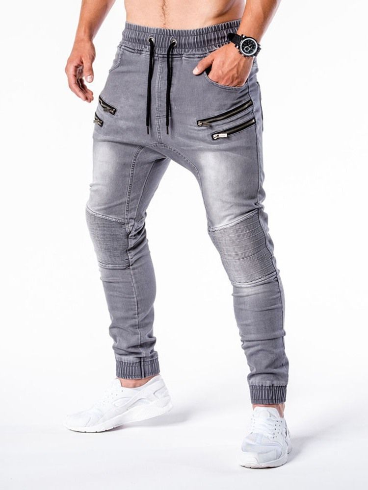 Calça Lápis Com Zíper Casual Cintura Média Calça Jeans Masculina