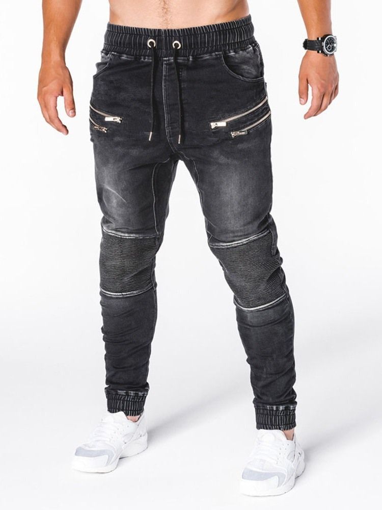 Calça Lápis Com Zíper Casual Cintura Média Calça Jeans Masculina