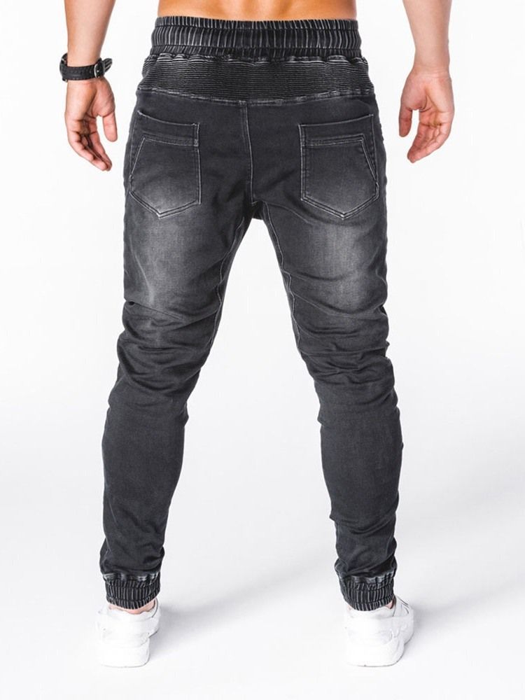 Calça Lápis Com Zíper Casual Cintura Média Calça Jeans Masculina