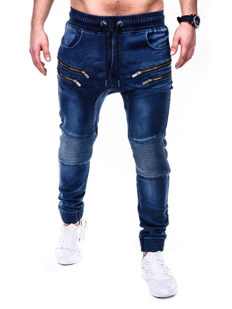 Calça Lápis Com Zíper Casual Cintura Média Calça Jeans Masculina