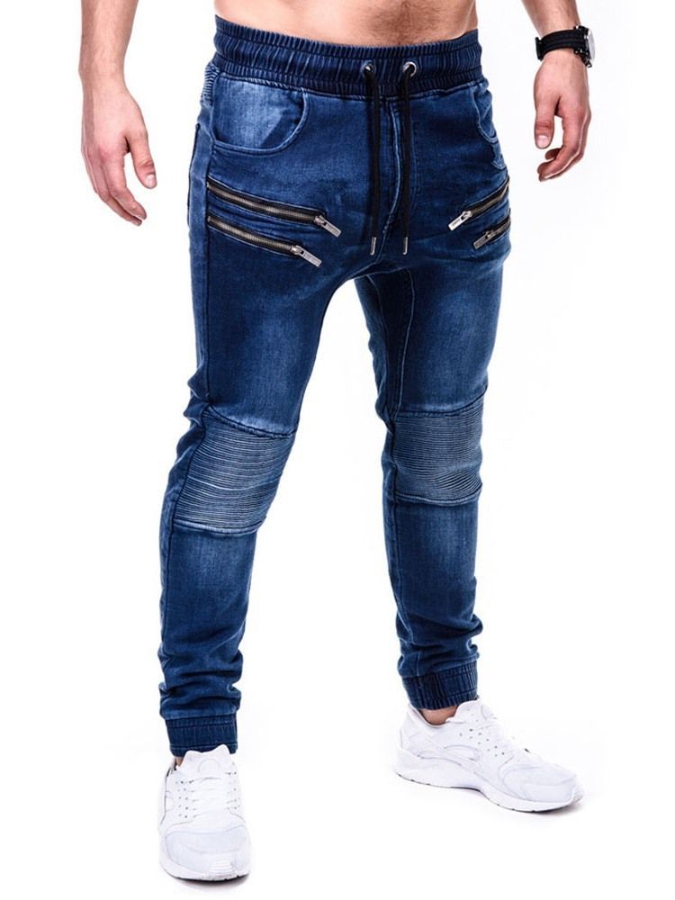 Calça Lápis Com Zíper Casual Cintura Média Calça Jeans Masculina