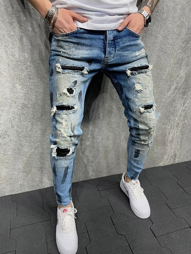 Calça Lápis Com Zíper Calça Jeans Casual Masculina