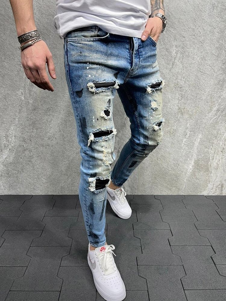 Calça Lápis Com Zíper Calça Jeans Casual Masculina