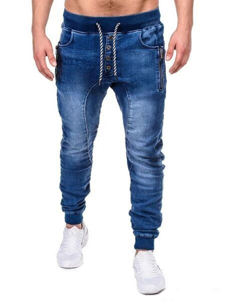 Calça Lápis Com Zíper Liso Calça Jeans Casual Masculina