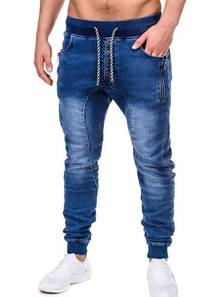 Calça Lápis Com Zíper Liso Calça Jeans Casual Masculina