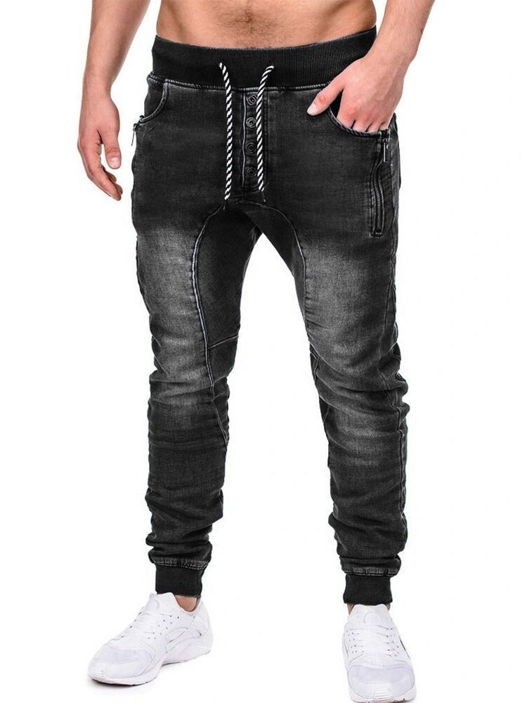 Calça Lápis Com Zíper Liso Calça Jeans Casual Masculina