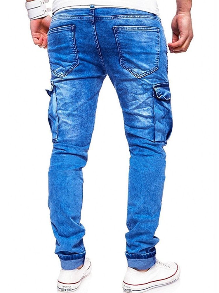 Calça Lápis Com Zíper Liso Masculino Jeans Com Zíper Casual