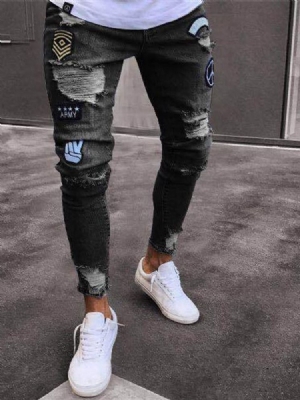 Calça Lápis Estampa Calça Jeans Casual Masculina Com Zíper