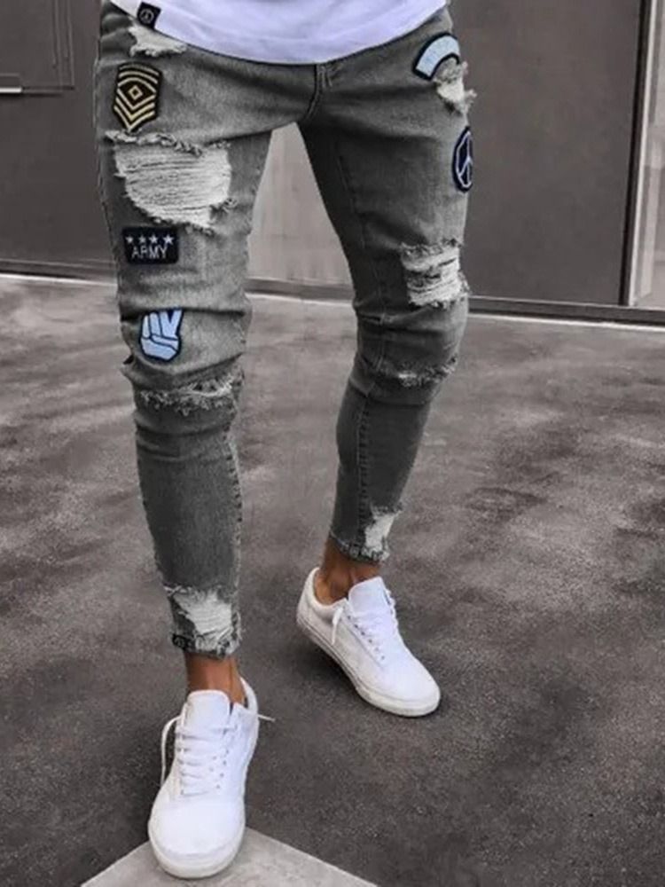 Calça Lápis Estampa Calça Jeans Casual Masculina Com Zíper