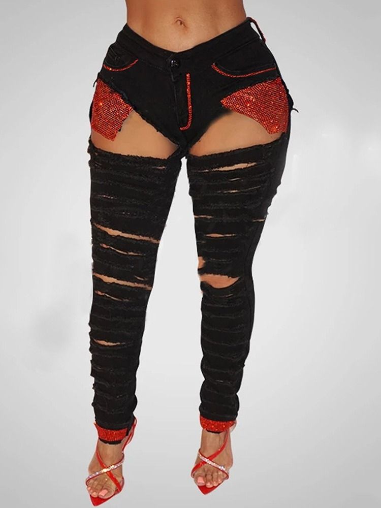 Calça Lápis Feminina Com Zíper Liso Zíper Calça Jeans Skinny