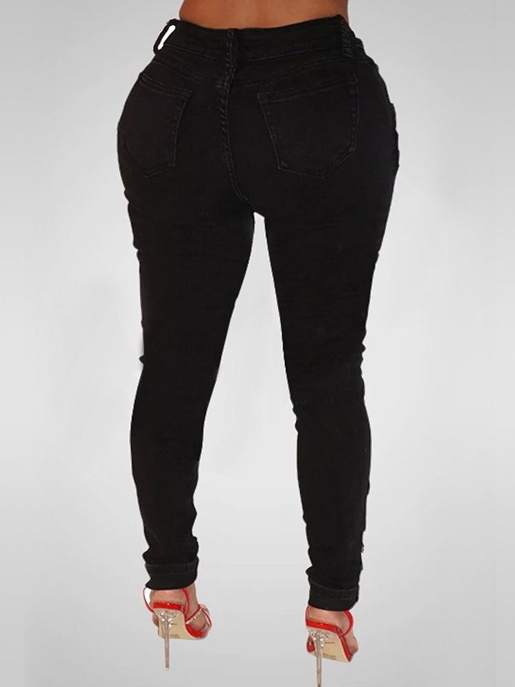 Calça Lápis Feminina Com Zíper Liso Zíper Calça Jeans Skinny