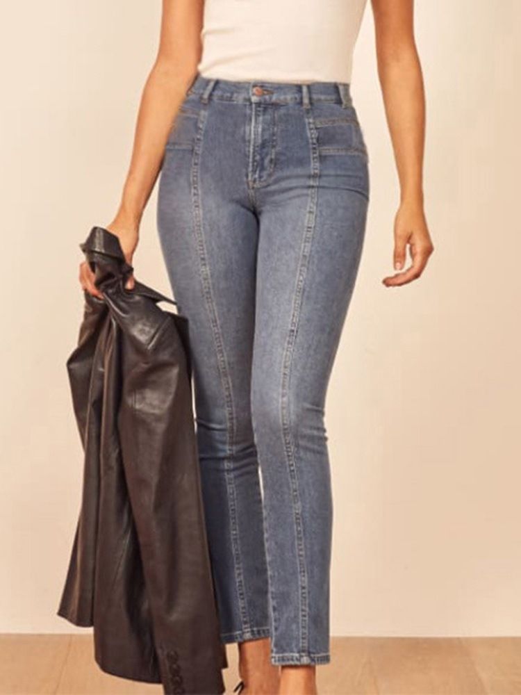 Calça Lápis Feminina Liso Jeans Cintura Alta Slim