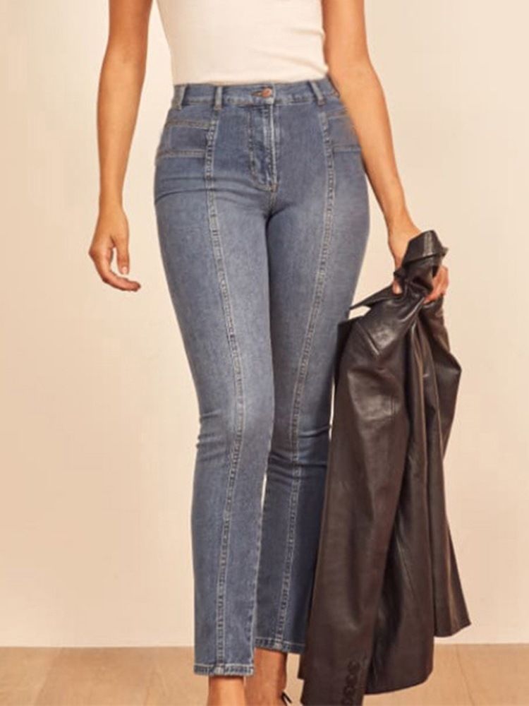 Calça Lápis Feminina Liso Jeans Cintura Alta Slim