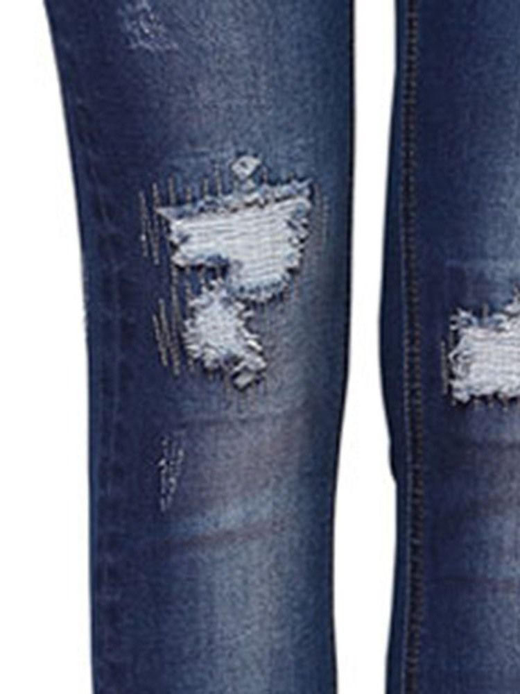 Calça Lápis Lápis Feminina Usada Com Botão Jeans Slim