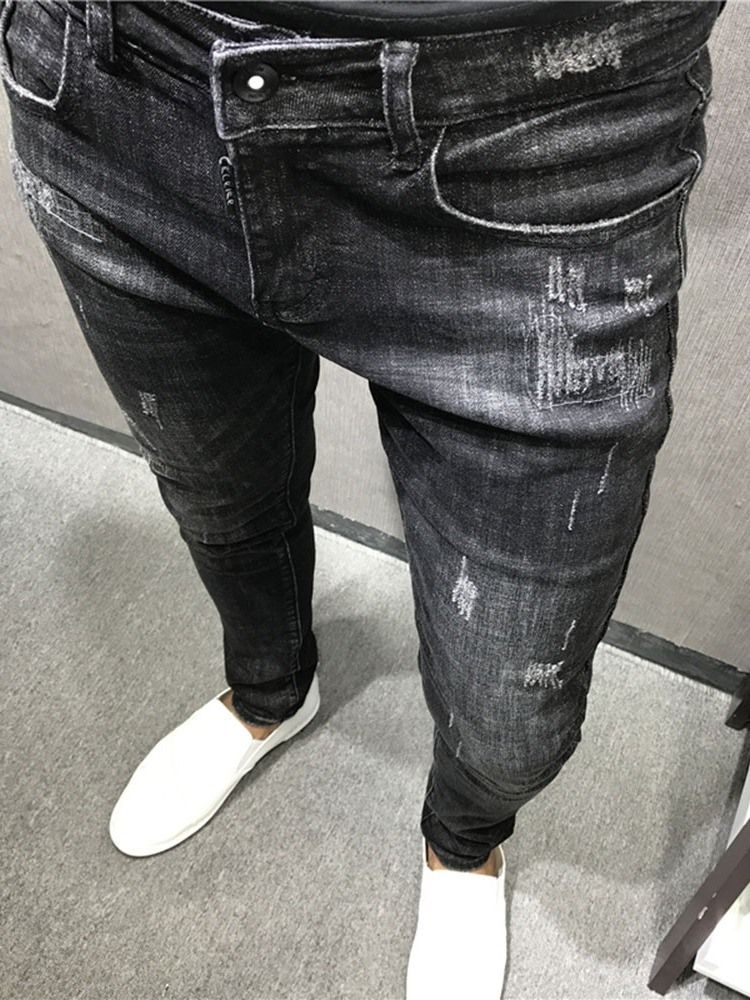 Calça Lápis Lápis Fina Masculina Com Zíper Calça Jeans