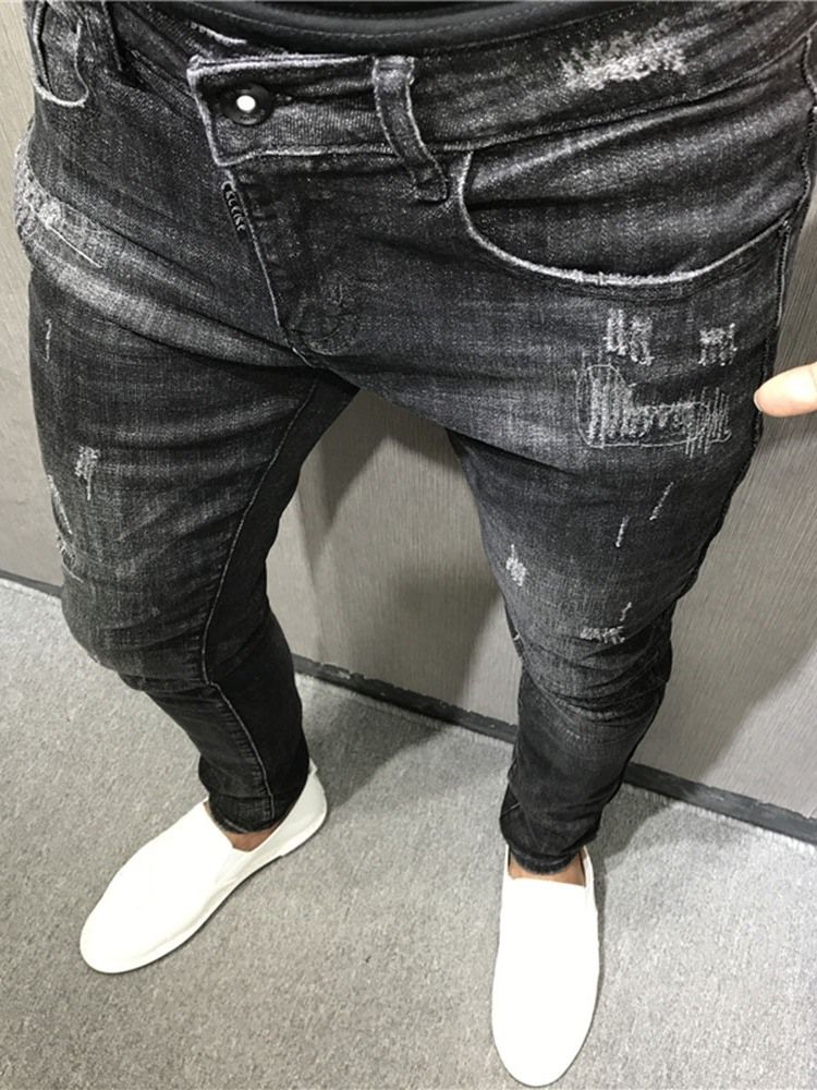 Calça Lápis Lápis Fina Masculina Com Zíper Calça Jeans