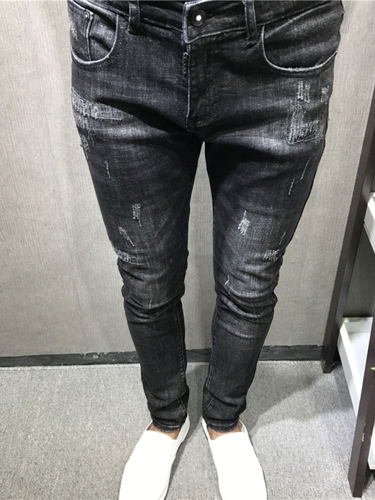 Calça Lápis Lápis Fina Masculina Com Zíper Calça Jeans