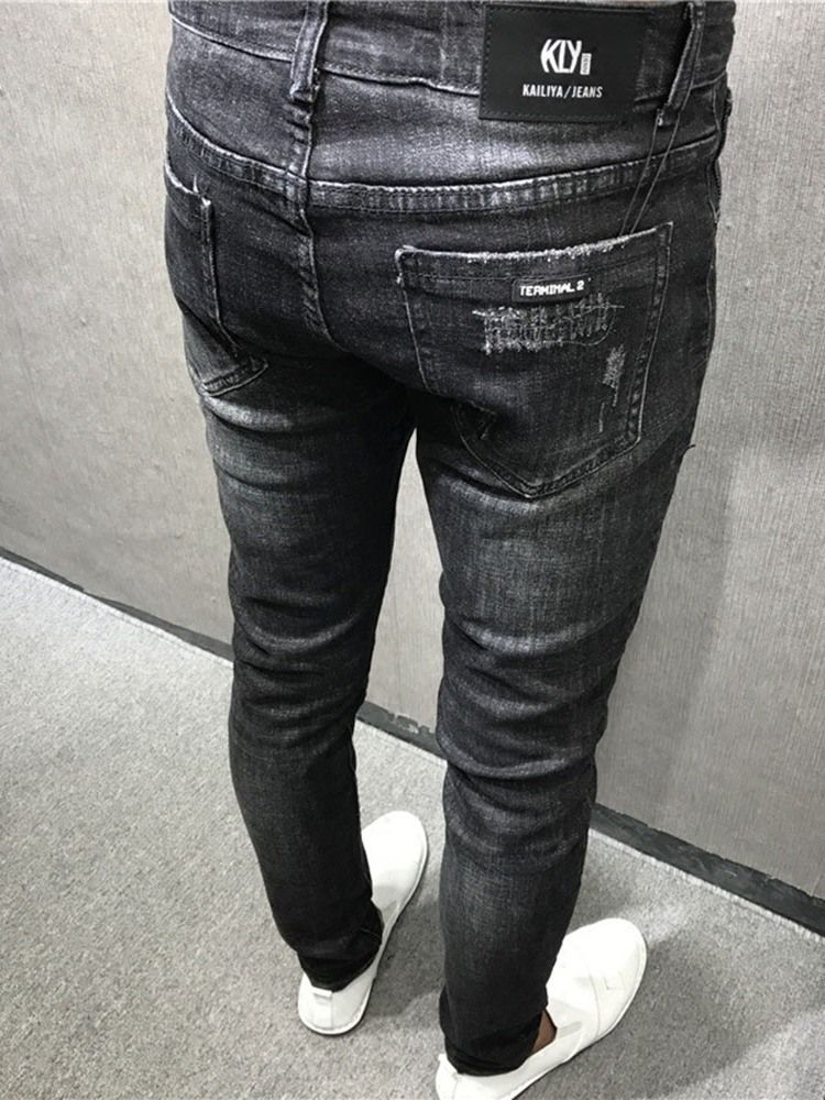 Calça Lápis Lápis Fina Masculina Com Zíper Calça Jeans