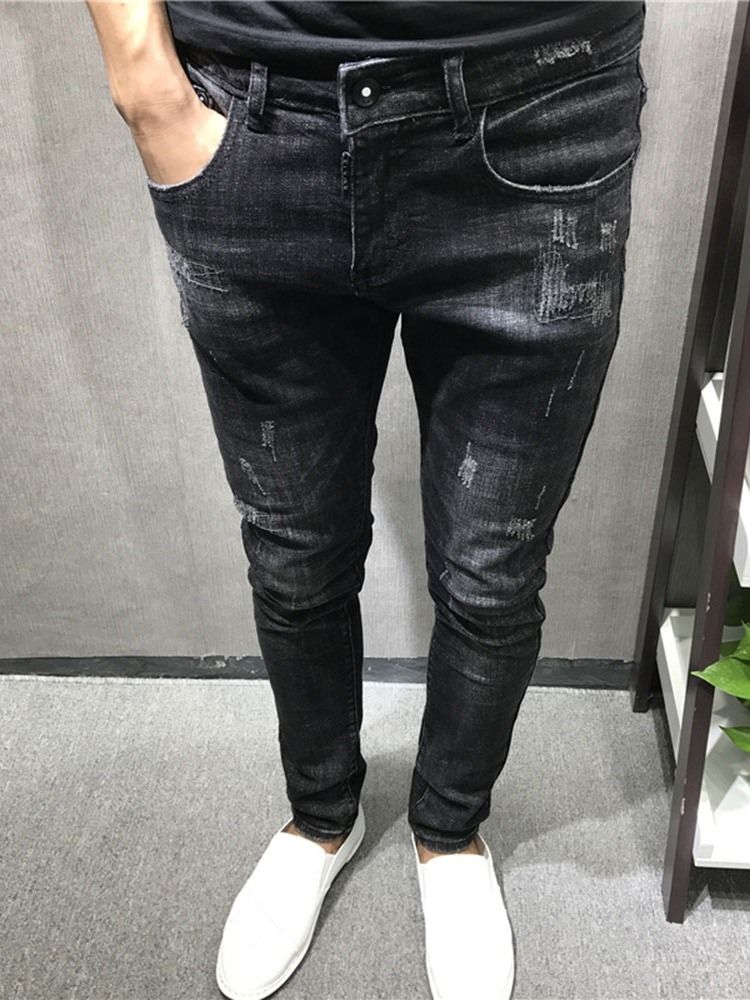 Calça Lápis Lápis Fina Masculina Com Zíper Calça Jeans