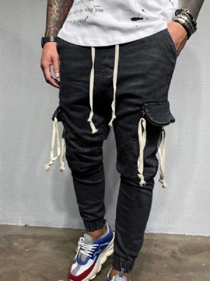 Calça Lápis Fino Bolso Com Zíper Calça Jeans Coreana Masculina