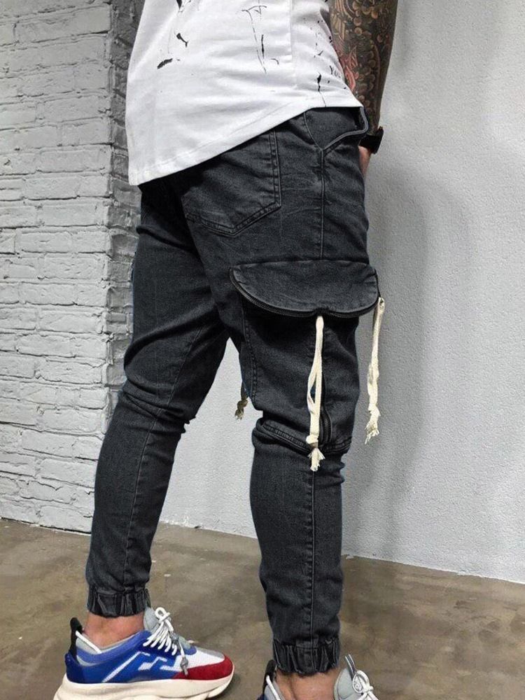 Calça Lápis Fino Bolso Com Zíper Calça Jeans Coreana Masculina