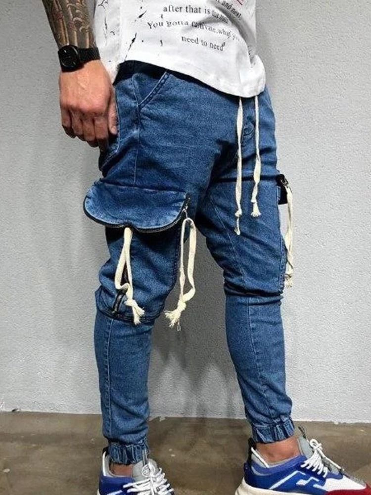 Calça Lápis Fino Bolso Com Zíper Calça Jeans Coreana Masculina