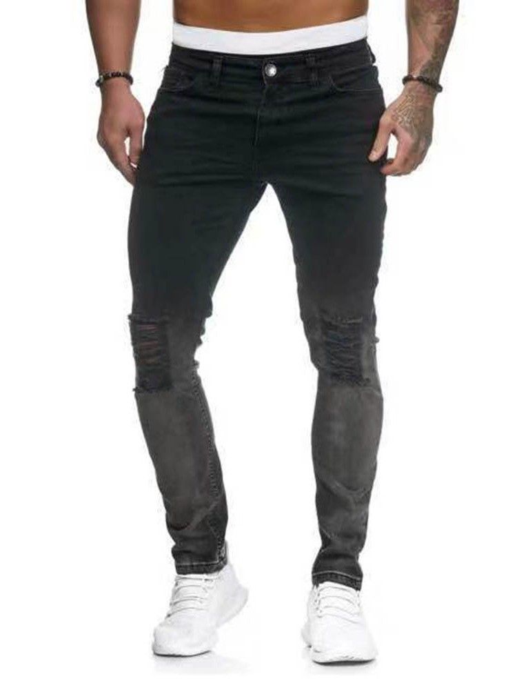 Calça Lápis Gradiente Bolso Calça Jeans Casuais Masculinos Com Zíper