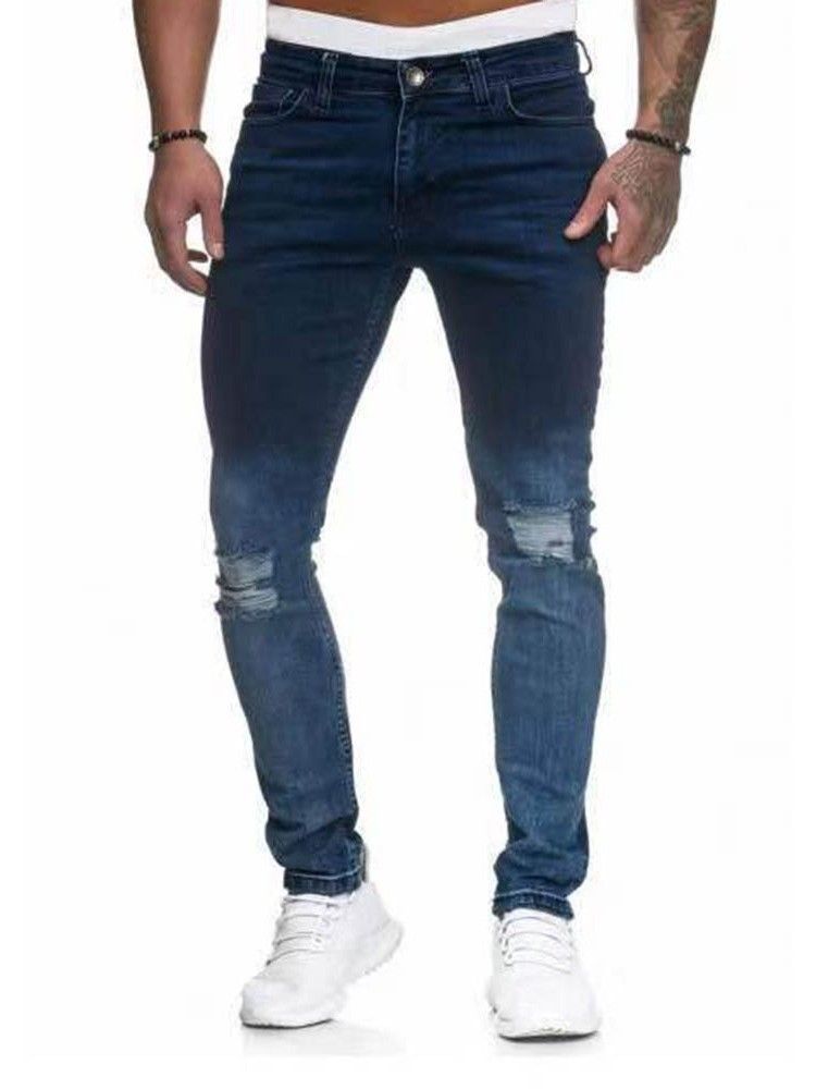 Calça Lápis Gradiente Bolso Calça Jeans Casuais Masculinos Com Zíper