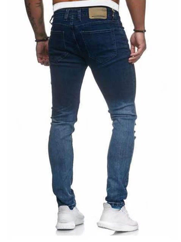 Calça Lápis Gradiente Bolso Calça Jeans Casuais Masculinos Com Zíper