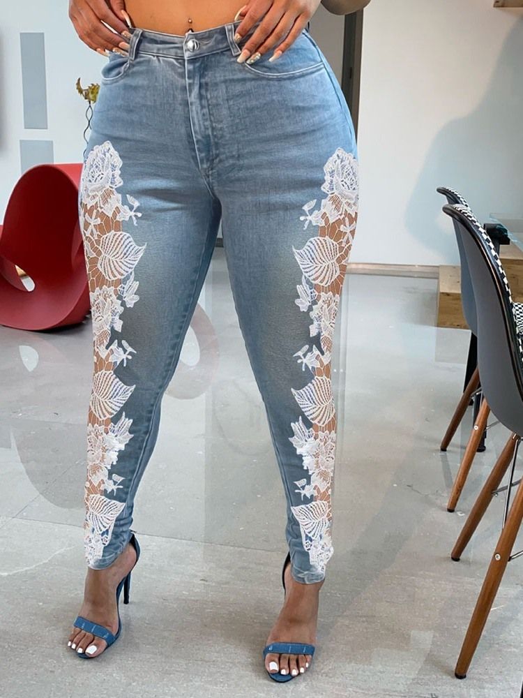 Calça Lápis Lavável Floral Feminino Com Zíper Slim