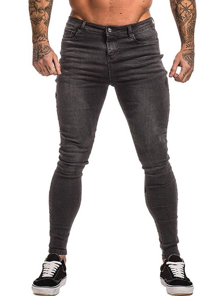 Calça Lápis Liso Bolso Calça Jeans Casual Masculina Com Zíper