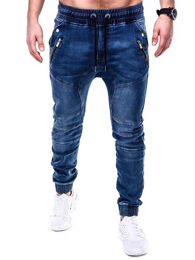 Calça Lápis Liso Zíper Casual Cintura Média Calça Jeans Masculina