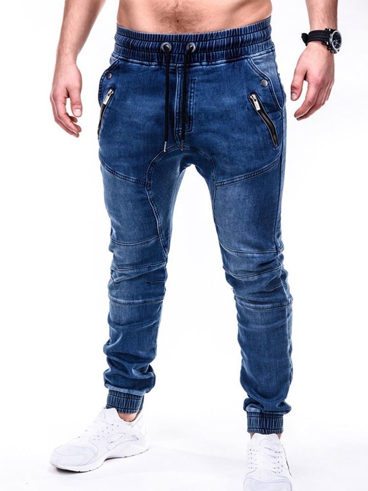 Calça Lápis Liso Zíper Casual Cintura Média Calça Jeans Masculina