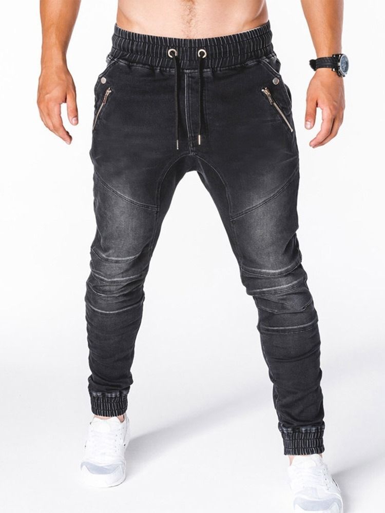 Calça Lápis Liso Zíper Casual Cintura Média Calça Jeans Masculina