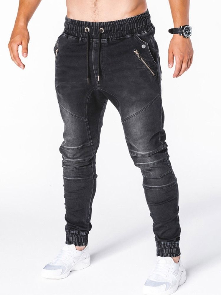 Calça Lápis Liso Zíper Casual Cintura Média Calça Jeans Masculina