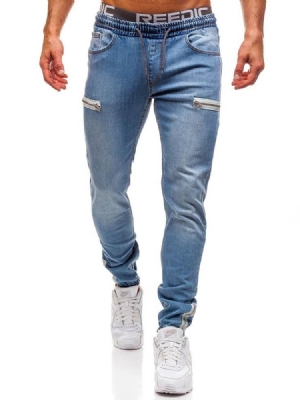 Calça Lápis Liso Zíper Cintura Baixa Casual Calça Jeans Masculino